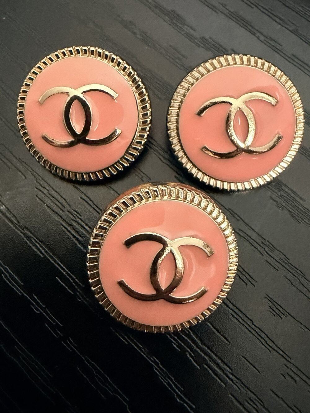 CHANEL CC Buttons Pink Gold Round Authentic